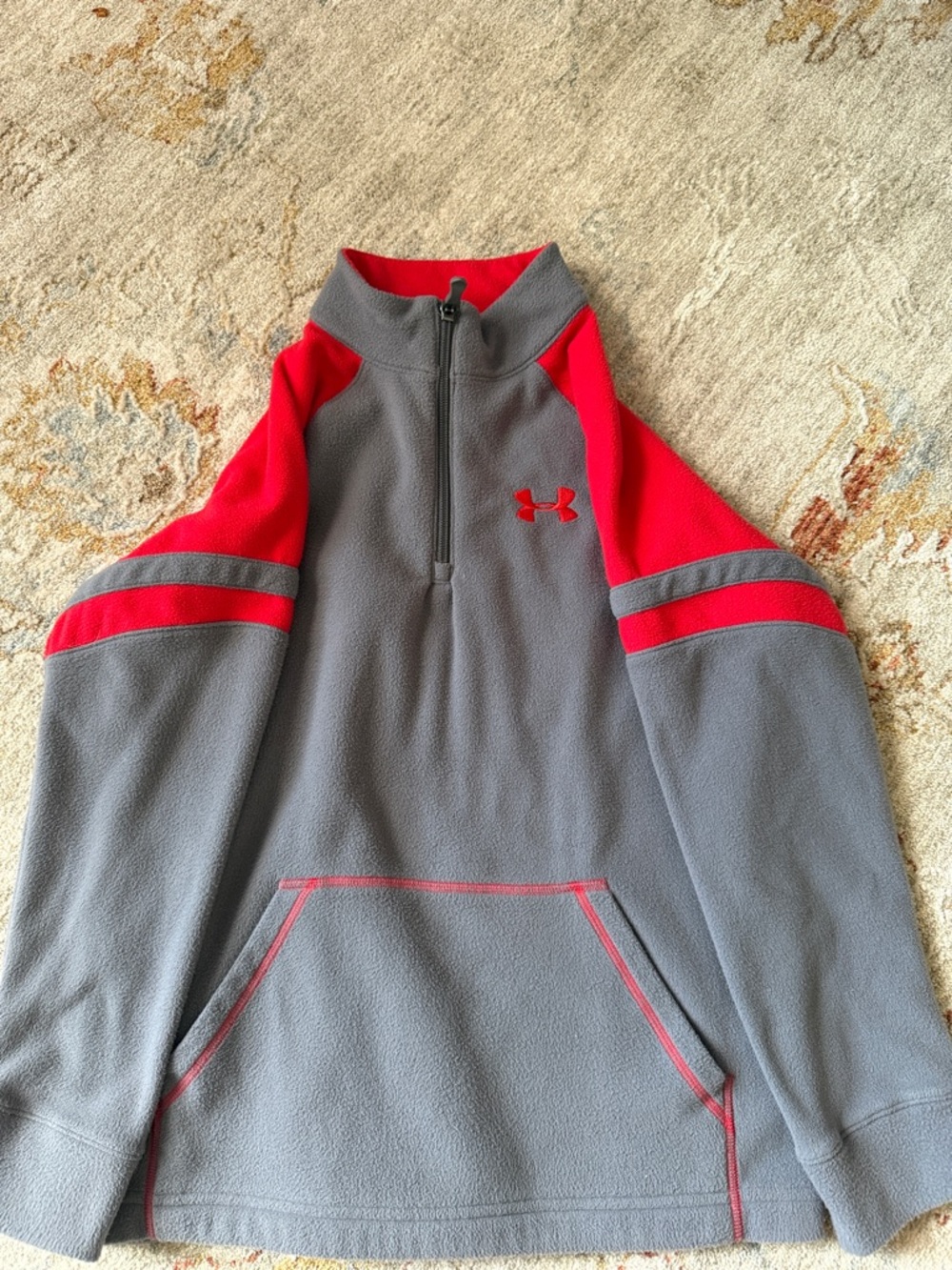 Under Armour Gray and Red Half-Zip Fleece Pullover
